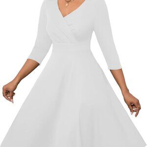 Womens Vintage Swing Dress Polyester Spandex 3/4 Sleeves Wedding Party